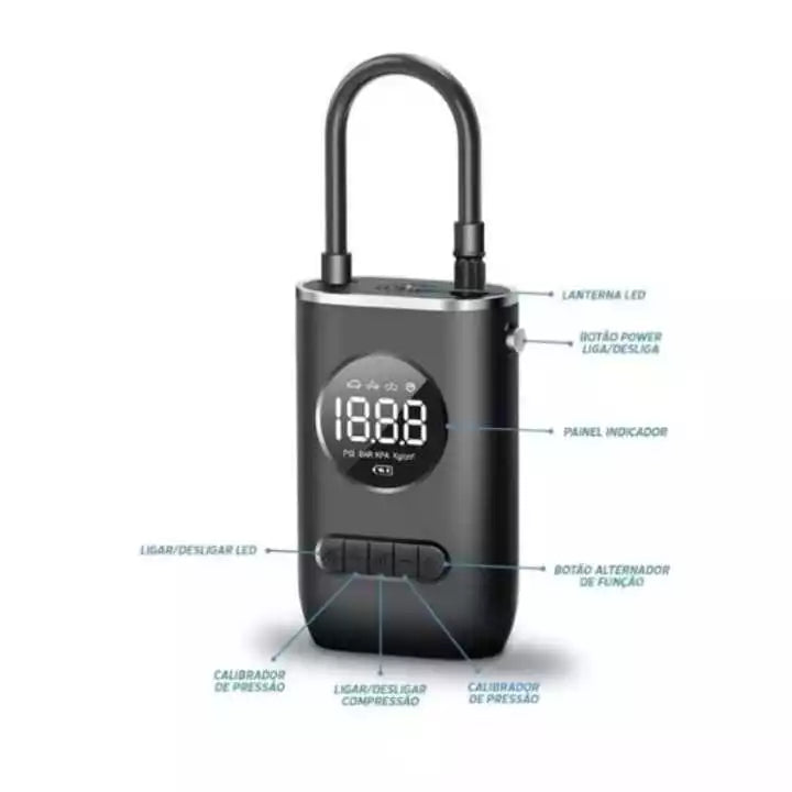 Mini Compressor de Ar Portatil Recarregavél Digital USB Calibrador Pneu