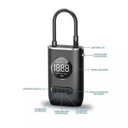 Mini Compressor de Ar Portatil Recarregavél Digital USB Calibrador Pneu